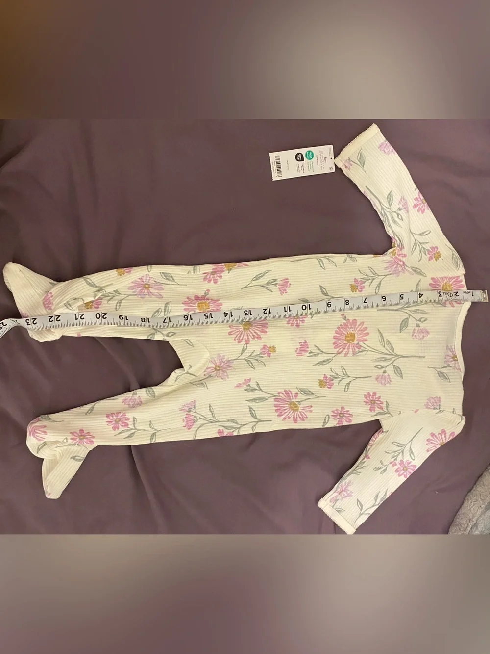 Carter's Cream Ribbed Baby Romper with Pink Floral Print